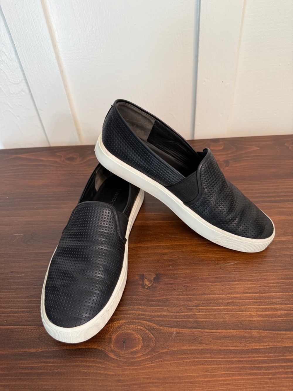 Vince Black Leather Summer coastal beach Sneakers Perforated Casual Shoes